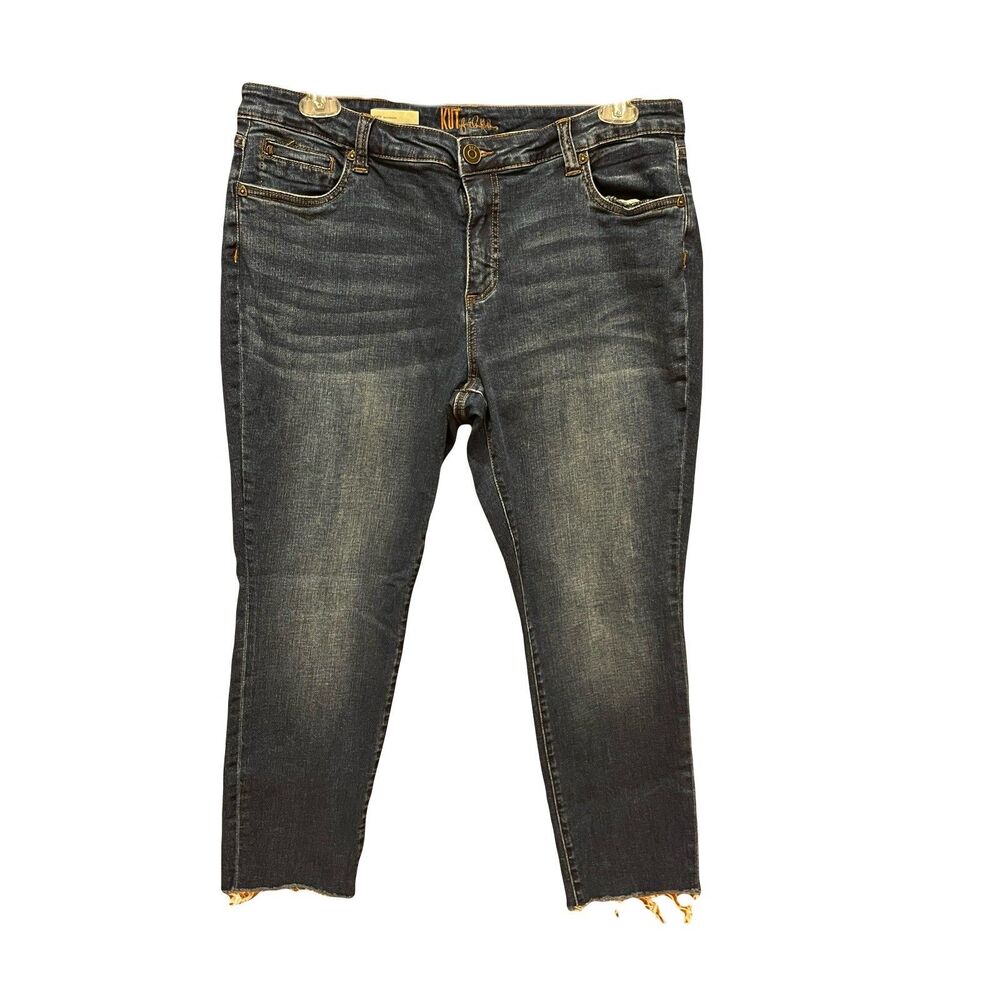 Kut from the Kloth Katy Boyfriend Jeans Womens 14W Dark Wash Blue Denim Raw Hem
